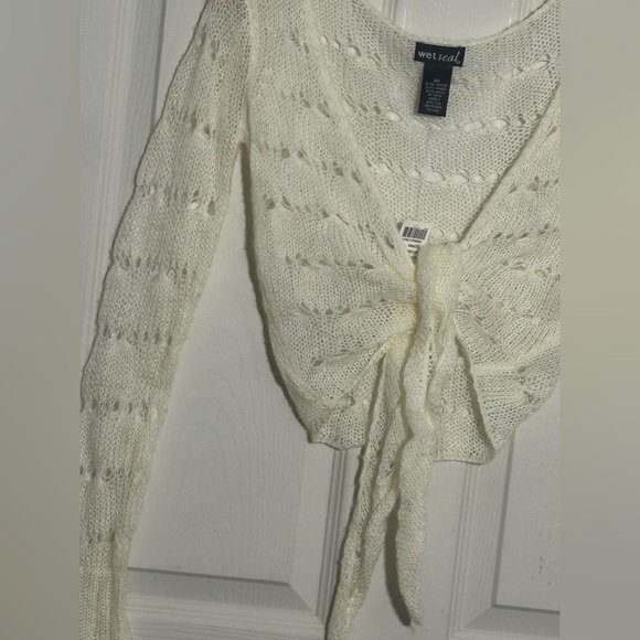 NWT Y2K Wet Seal Cream Knit Tie-Front Sweater Women’s  Size XS - Picture 3 of 7